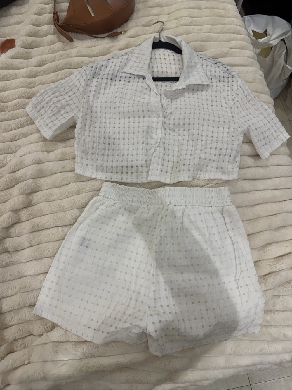 White Two-Piece Cotton Seersucker Set